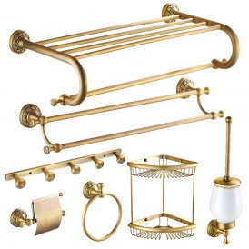 European Antique Towel Rack Basket Rack Bathroom Bath Towel Rack Bathroom Hardware Pendant Set Gold Brass Bathroom Towel Bar set