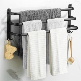Oem Sale Bath Wall Mounted Stainless Steel Towel Bar Fashion Sus 304 Bathroom Accessories Towel Rack Shelf Holder Black