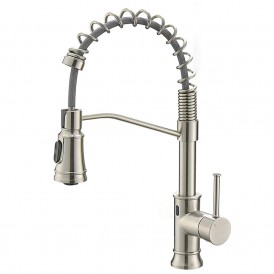 Commercial Black Brass Single Handle Single Lever Pull Down Sprayer Spring Kitchen Sink Faucet CE Plated Chrome Modern Ceramic