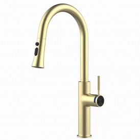 Black and gold Pull Out type cold and hot large bend faucet kitchen sink vegetable basin ash rotation anti splash Faucet