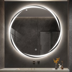 Temperature display Hot Sales Wall Mounted Round Dimmable 3 Color Smart Led Makeup Mirror Bathroom Led Light Touch Mirror