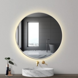 Led Illuminate Bathroom Mirror Dimmable 3 Color Round Wall Hung High End Anti-fog Smart Touch Makeup Mirror