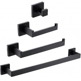 Luxury Wall Mounted 304 Stainless Steel Black Gold Bathroom Accessories Square Towel Bar Rack Holder Set Toilet Accessories